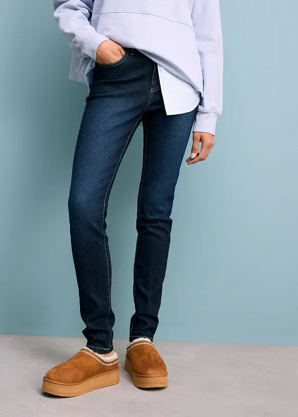 Skinny dž&iacute;ny Mid Waist, strečov&eacute;, bonprix