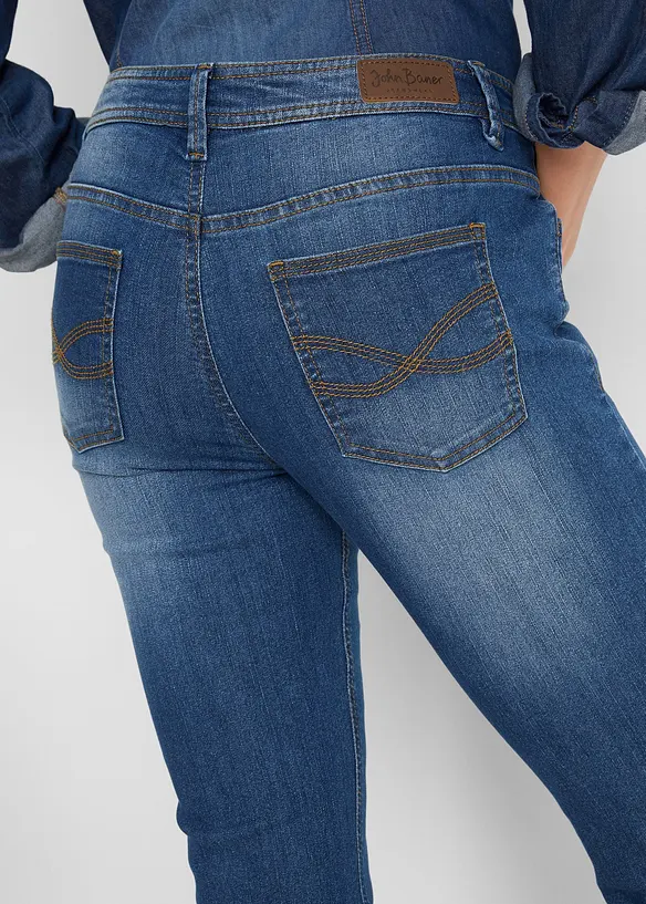 Dž&iacute;ny Slim Fit, Mid Waist, zkr&aacute;cen&eacute;, bonprix