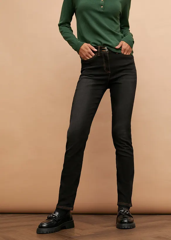 Termo dž&iacute;ny s pohodlnou pasovkou, Straight, Mid Waist, bonprix