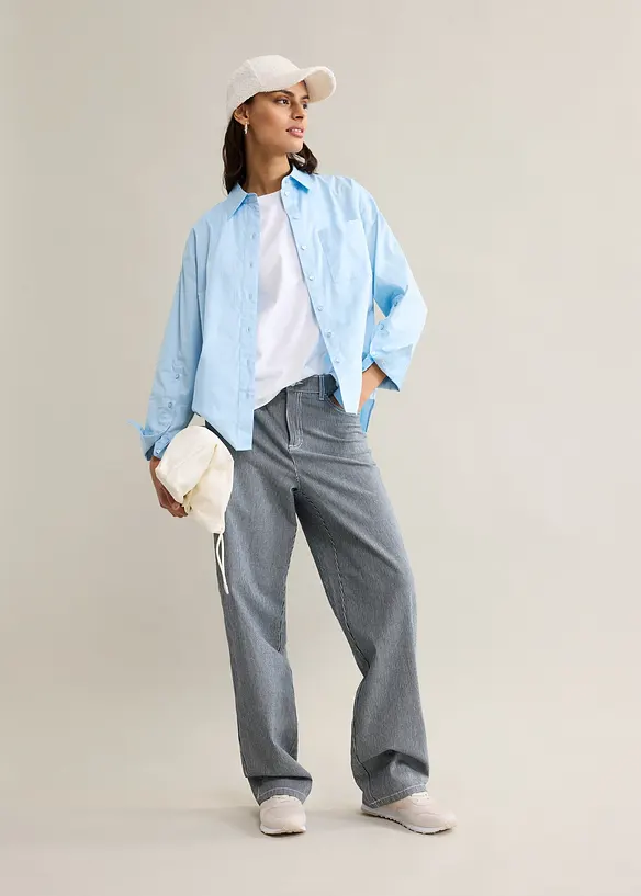 Dž&iacute;ny Straight, High Waist, s proužky, bonprix