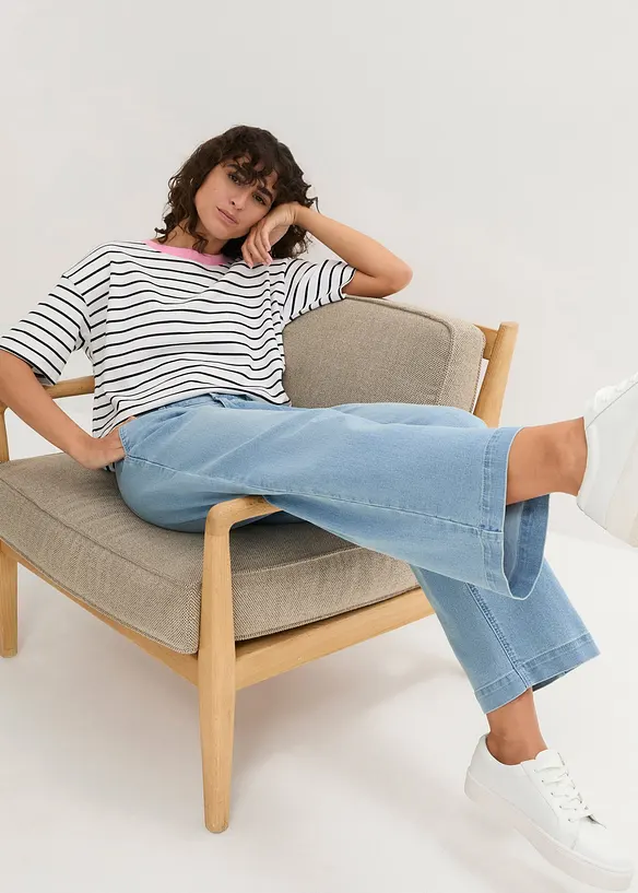 Dž&iacute;ny s pohodln&yacute;m pasem, Wide Leg, High Waist, bonprix