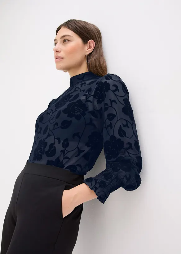 Triko s dlouh&yacute;m ruk&aacute;vem, lehce průhledn&eacute;, bonprix