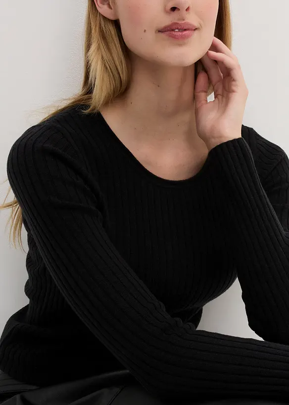 Žebrovan&yacute; svetr z merino vlny, bonprix