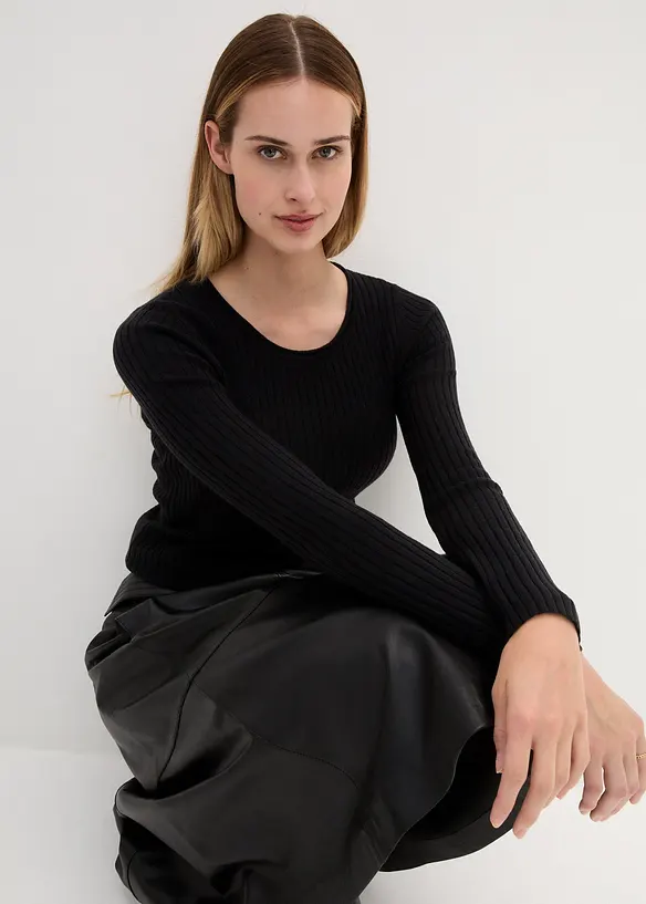 Žebrovan&yacute; svetr z merino vlny, bonprix