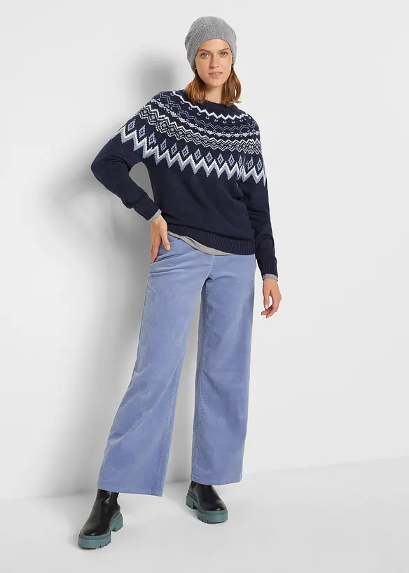 Svetr s norsk&yacute;m vzorem a mal&yacute;m v&yacute;střihem, bonprix