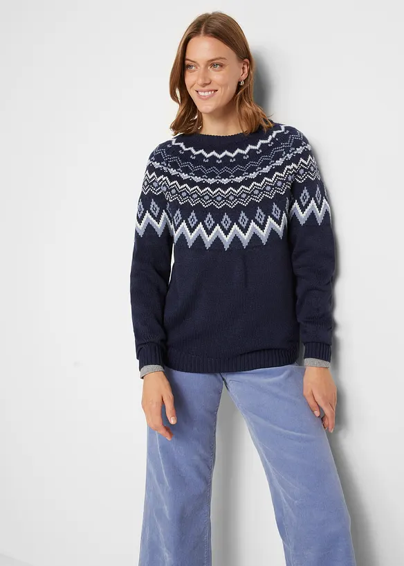 Svetr s norsk&yacute;m vzorem a mal&yacute;m v&yacute;střihem, bonprix