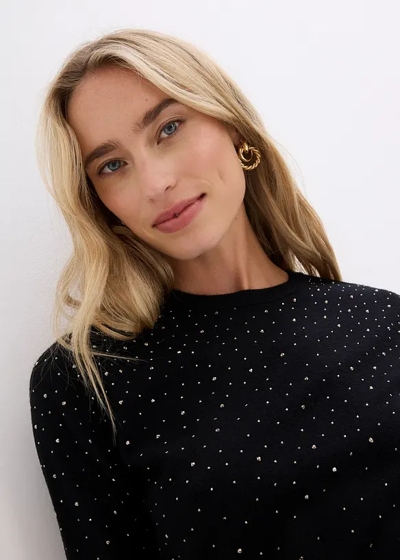 Svetr z jemn&eacute; pleteniny, se třpytiv&yacute;mi kam&iacute;nky, polovičn&iacute; ruk&aacute;v, bonprix