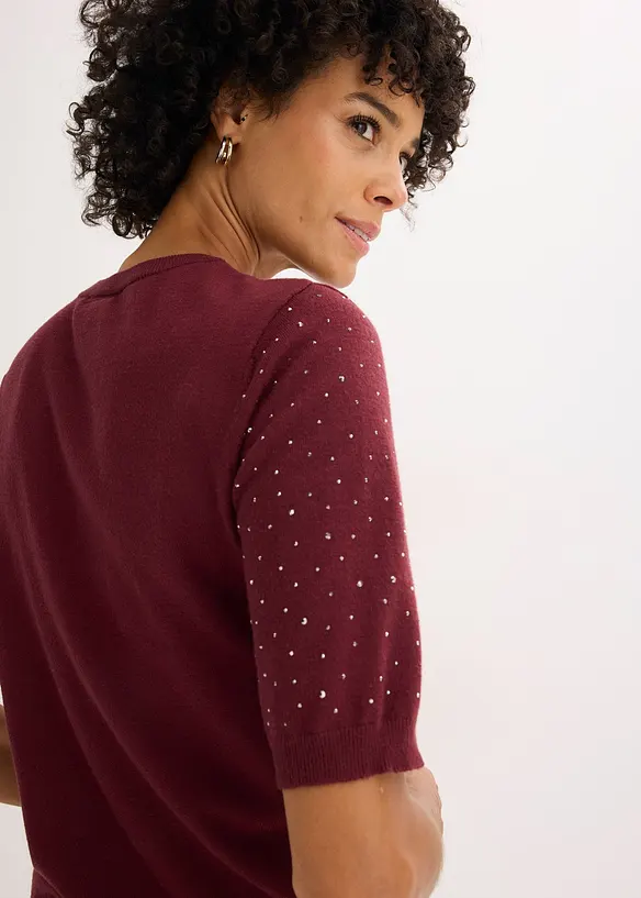 Svetr z jemn&eacute; pleteniny, se třpytiv&yacute;mi kam&iacute;nky, polovičn&iacute; ruk&aacute;v, bonprix