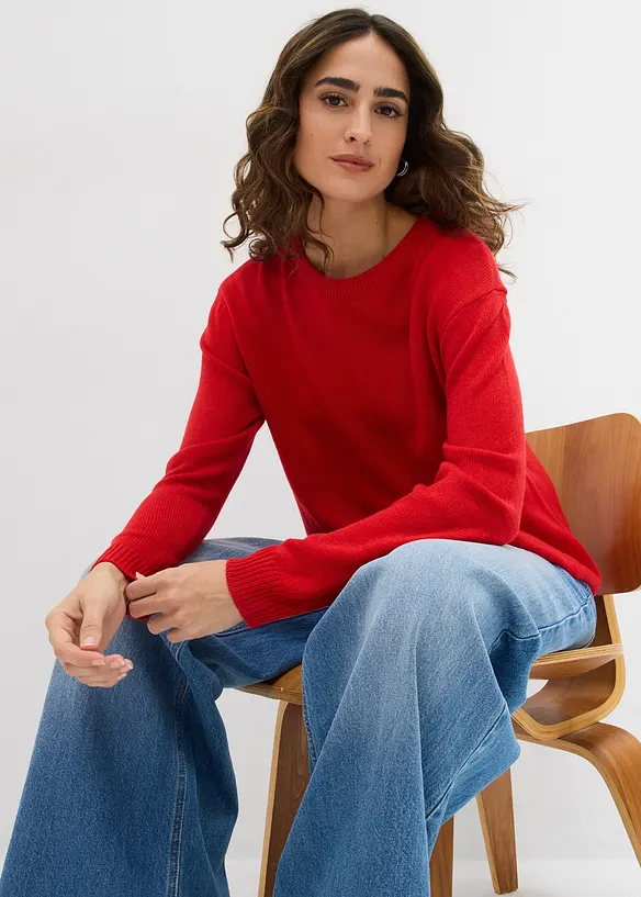 Pleten&yacute; svetr s kulat&yacute;m v&yacute;střihem, bonprix