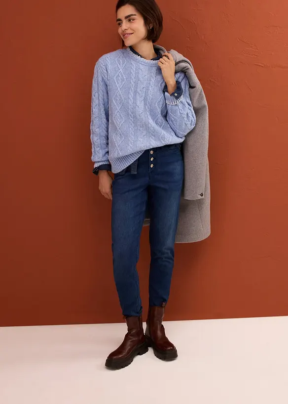 Termo dž&iacute;ny s hebkou vnitřn&iacute; stranou, Boyfriend, Mid Waist, bonprix