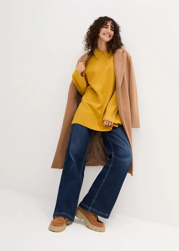 Dlouh&yacute; svetr Oversized s vysok&yacute;m l&iacute;mečkem a postrann&iacute;mi rozparky, bonprix