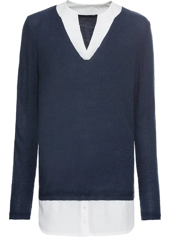 Svetr z jemn&eacute; pleteniny, s halenkovou vsadkou, bonprix