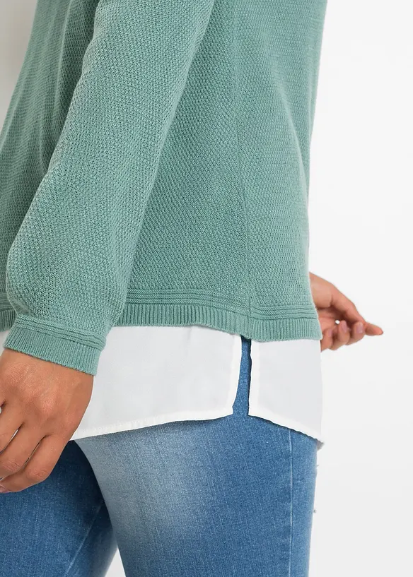 Svetr z jemn&eacute; pleteniny, s halenkovou vsadkou, bonprix