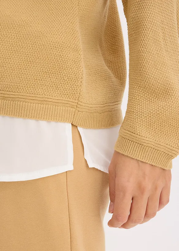 Svetr z jemn&eacute; pleteniny, s halenkovou vsadkou, bonprix