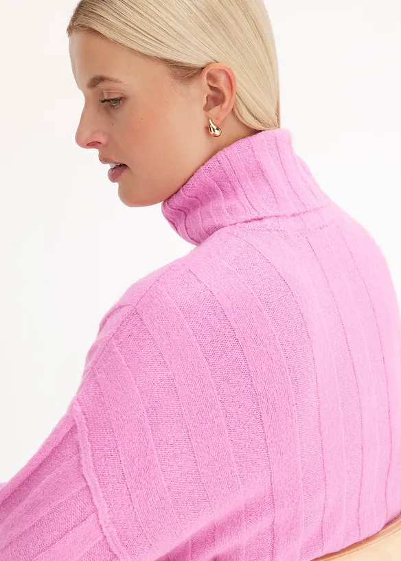 Žebrovan&yacute; svetr s rol&aacute;kov&yacute;m l&iacute;mcem, bonprix