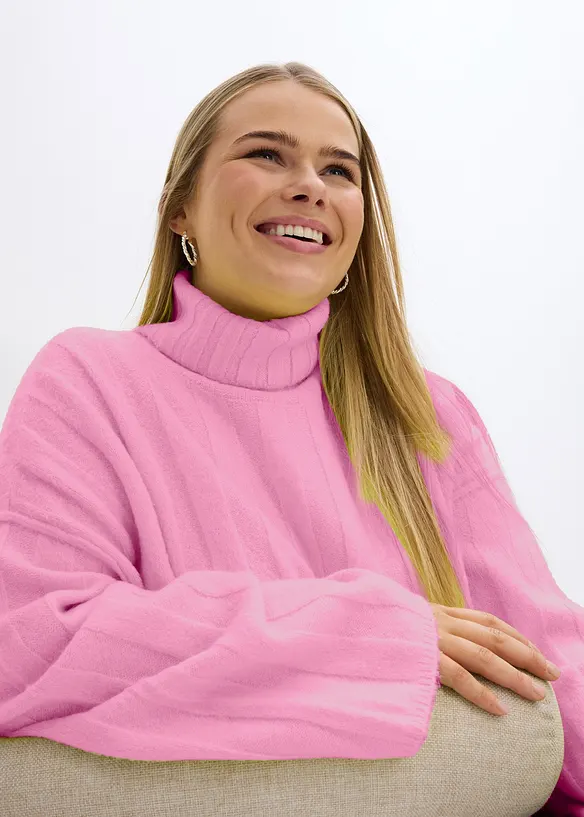 Žebrovan&yacute; svetr s rol&aacute;kov&yacute;m l&iacute;mcem, bonprix