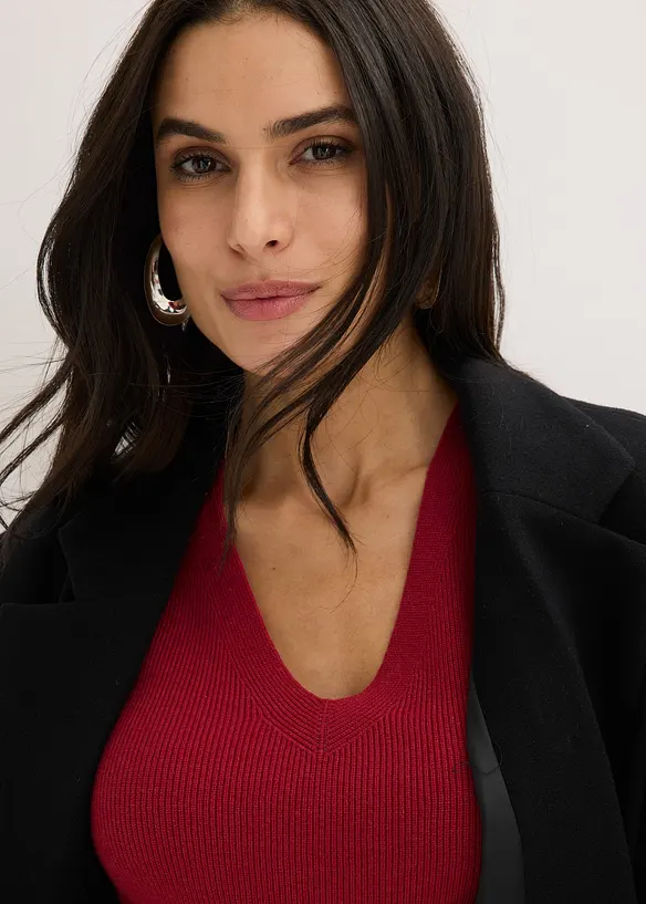 Žebrovan&yacute; svetr s visk&oacute;zou, kr&aacute;tk&yacute; ruk&aacute;v, bonprix