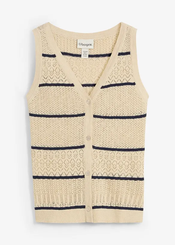 Ažurov&aacute; pleten&aacute; vesta s pod&iacute;lem lnu, bonprix