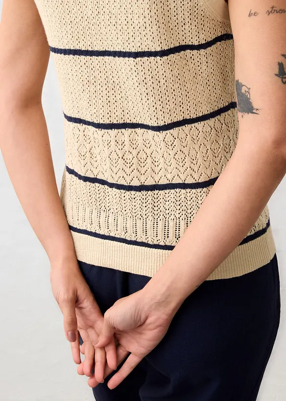 Ažurov&aacute; pleten&aacute; vesta s pod&iacute;lem lnu, bonprix