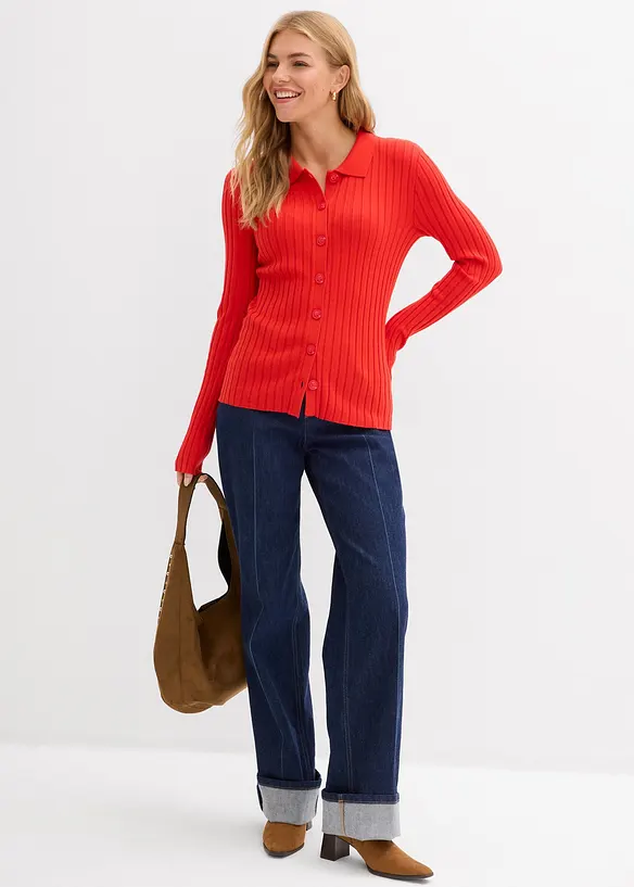 Žebrovan&eacute; triko ze spl&yacute;vav&eacute; visk&oacute;zov&eacute; směsi, bonprix