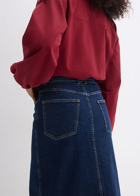 Dž&iacute;nov&aacute; midi sukně s knofl&iacute;kovou li&scaron;tou, bonprix