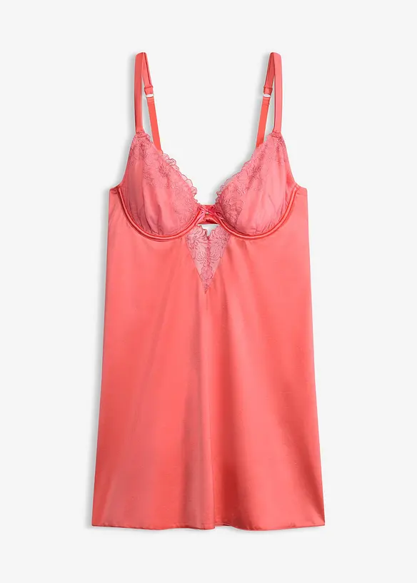 Babydoll z leskl&eacute;ho materi&aacute;lu a s třpytivou květinovou v&yacute;&scaron;ivkou, bonprix