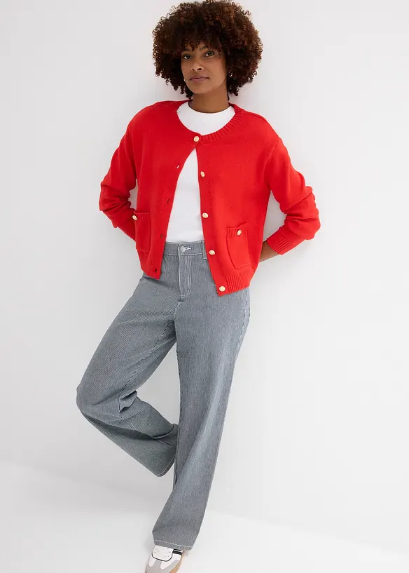 Dž&iacute;ny Straight, High Waist, s proužky, bonprix