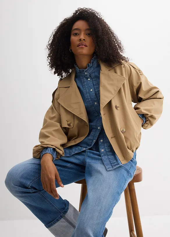 Dž&iacute;nov&aacute; halenka z organick&eacute; bavlny, s vol&aacute;ny, bonprix