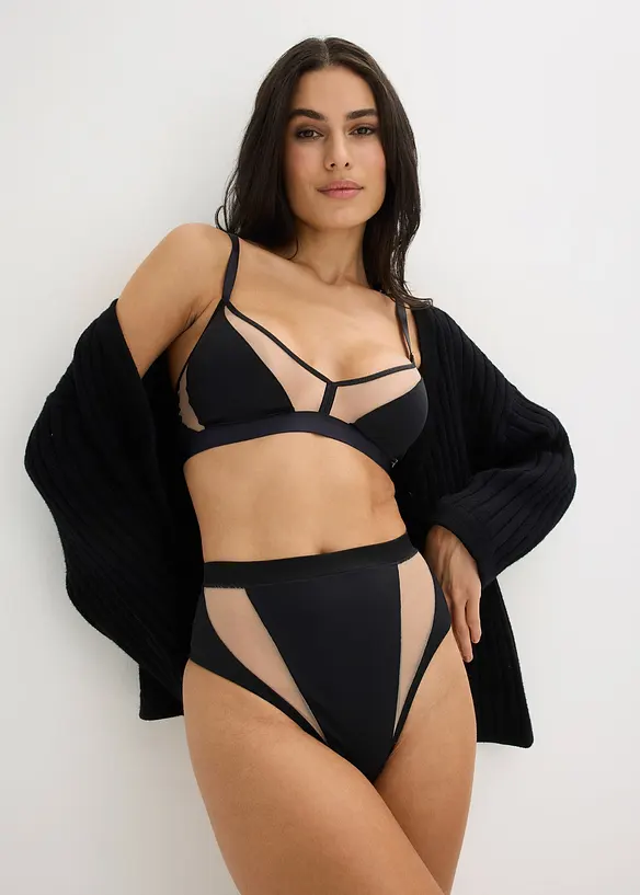 Vysok&eacute; kalhotky tanga s transparentn&iacute;mi vsadkami, bonprix