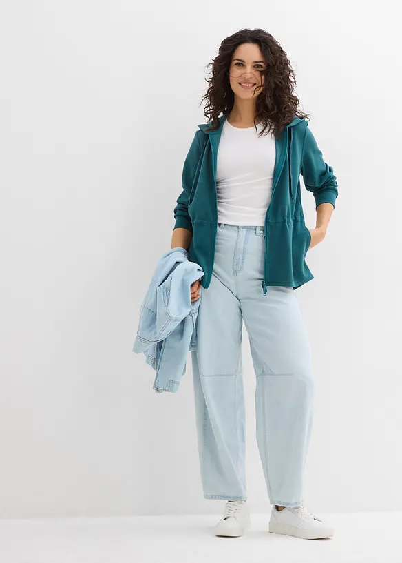 Prop&iacute;nac&iacute; mikina s kapuc&iacute; a elastick&yacute;m p&aacute;skem, bonprix