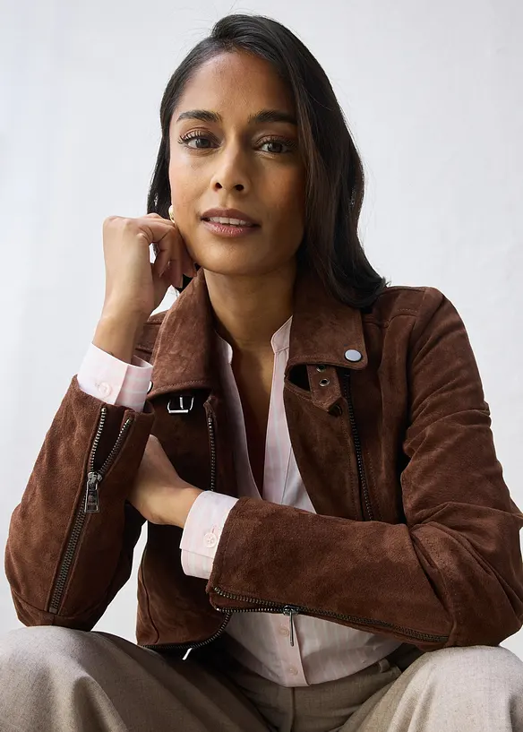 Motork&aacute;řsk&aacute; bunda z velurov&eacute; kůže, bonprix