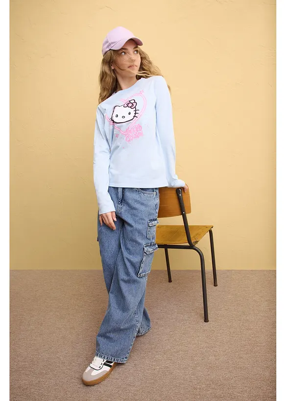 Triko s dlouh&yacute;m ruk&aacute;vem Hello Kitty, z čist&eacute; bavlny, Hello Kitty