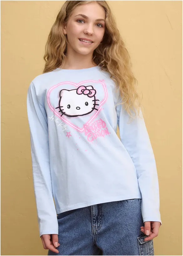 Triko s dlouh&yacute;m ruk&aacute;vem Hello Kitty, z čist&eacute; bavlny, Hello Kitty