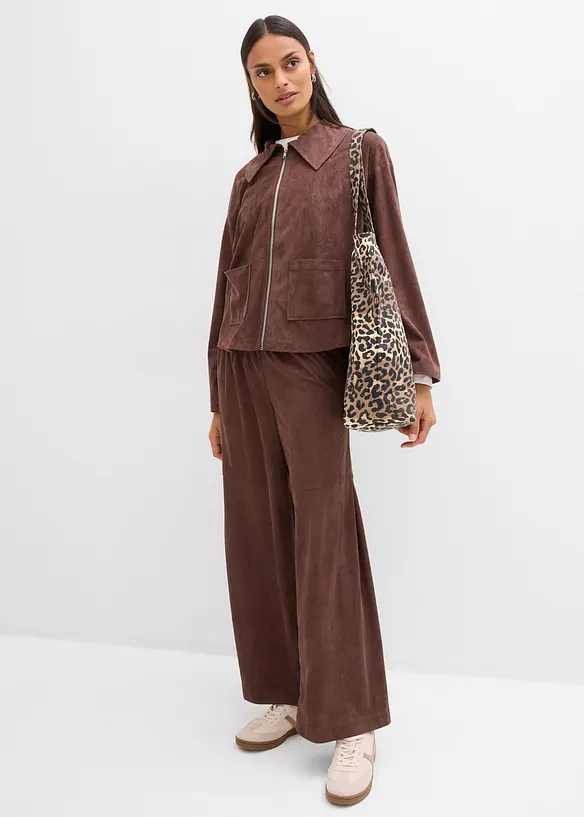 Kalhoty bez zap&iacute;n&aacute;n&iacute;, z imitace velurov&eacute; kůže, bonprix