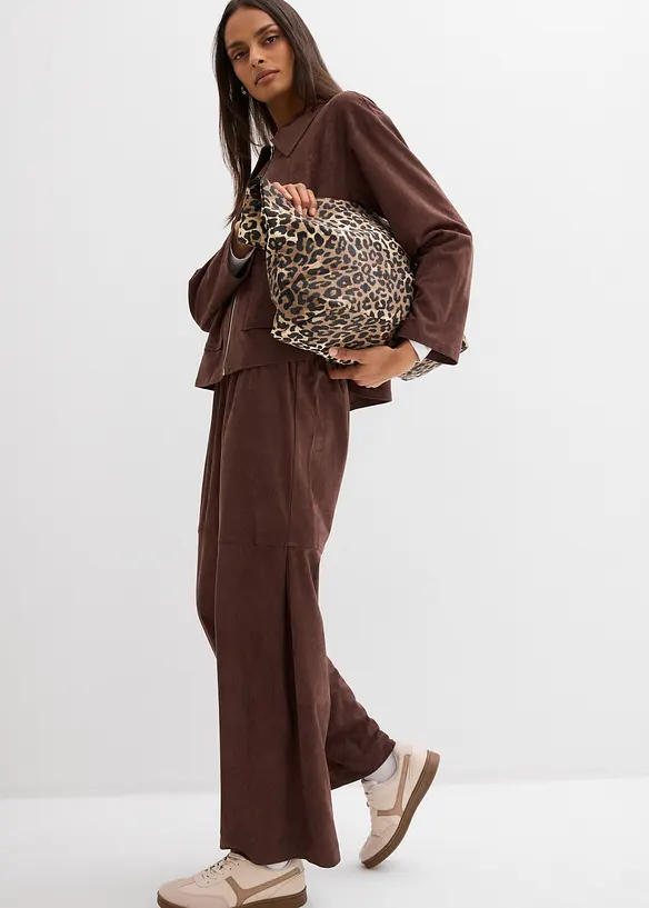 Kalhoty bez zap&iacute;n&aacute;n&iacute;, z imitace velurov&eacute; kůže, bonprix