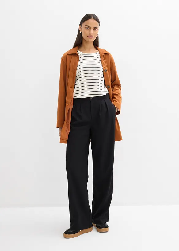 Kalhoty se sklady u pasu, s visk&oacute;zou, bonprix