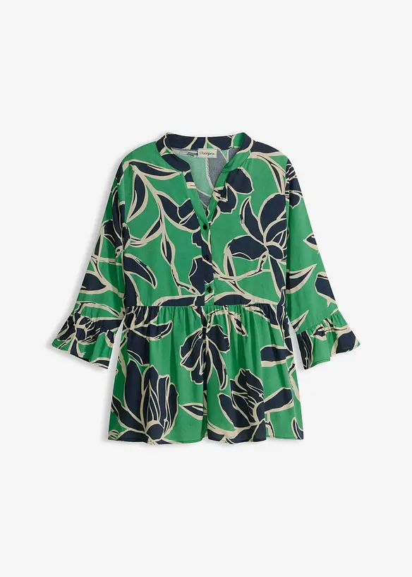 Tunikov&aacute; halenka ze spl&yacute;vav&eacute; visk&oacute;zy, bonprix