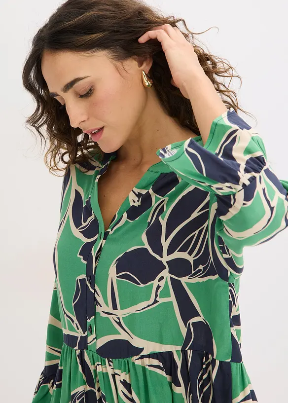 Tunikov&aacute; halenka ze spl&yacute;vav&eacute; visk&oacute;zy, bonprix