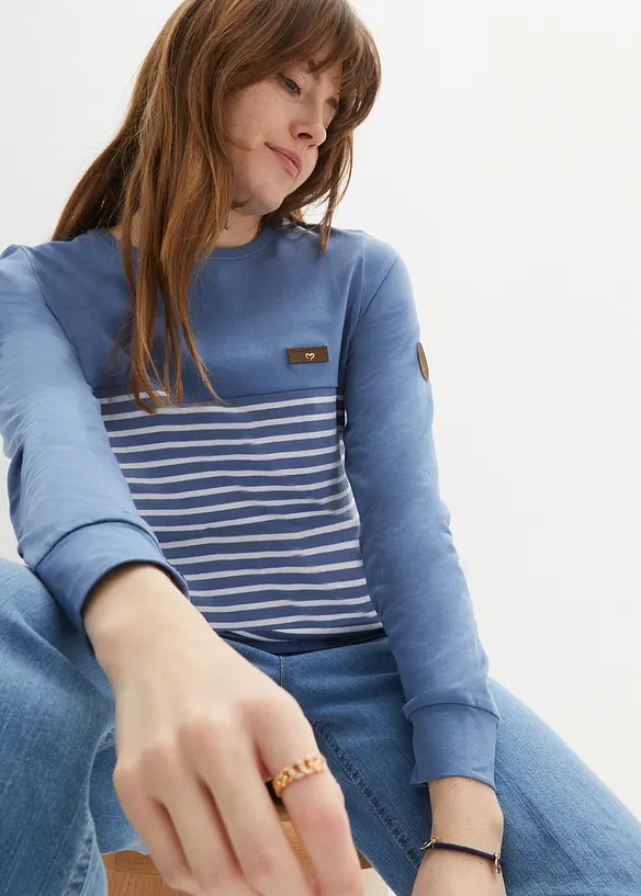 Triko s dlouh&yacute;m ruk&aacute;vem a proužky, z udržiteln&eacute; bavlny, bonprix