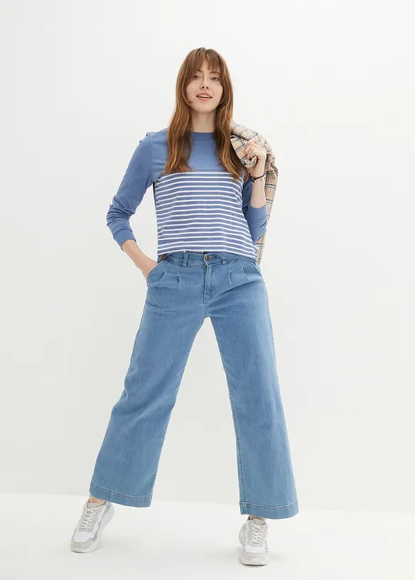 Triko s dlouh&yacute;m ruk&aacute;vem a proužky, z udržiteln&eacute; bavlny, bonprix