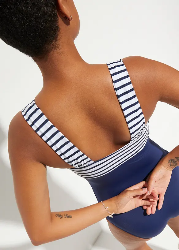 Stahovac&iacute; jednod&iacute;ln&eacute; plavky, středn&iacute; tvaruj&iacute;c&iacute; efekt a &scaron;irok&aacute; ram&iacute;nka, bonprix