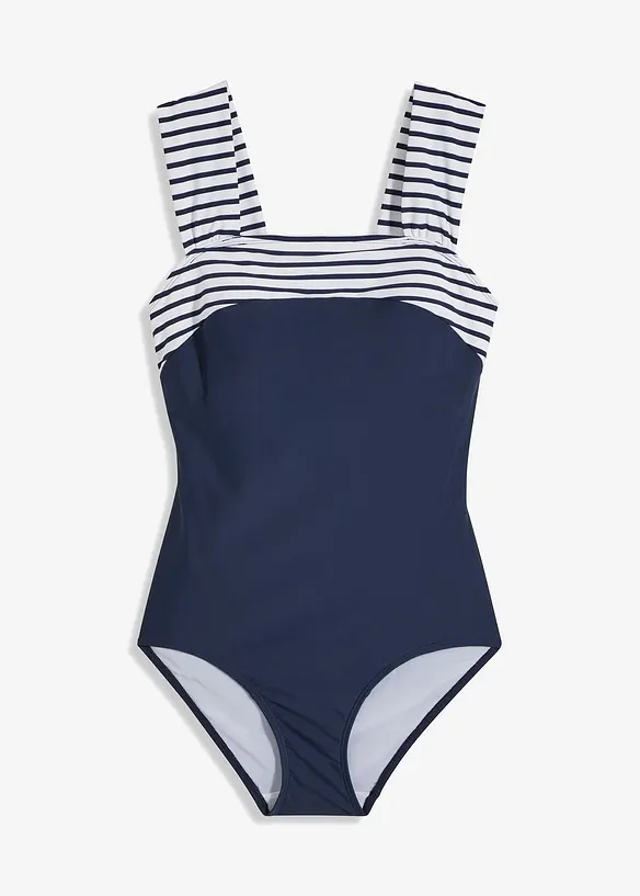 Stahovac&iacute; jednod&iacute;ln&eacute; plavky, středn&iacute; tvaruj&iacute;c&iacute; efekt a &scaron;irok&aacute; ram&iacute;nka, bonprix