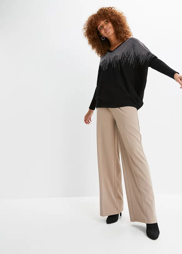 Svetr z jemn&eacute; pleteniny se &scaron;trasovou aplikac&iacute;, bonprix