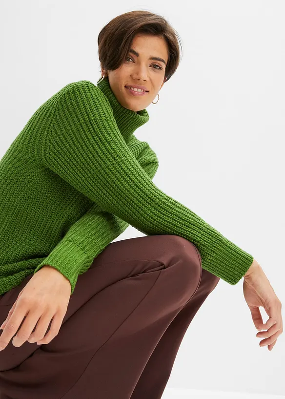 Pleten&yacute; svetr s rol&aacute;kov&yacute;m l&iacute;mcem, bonprix