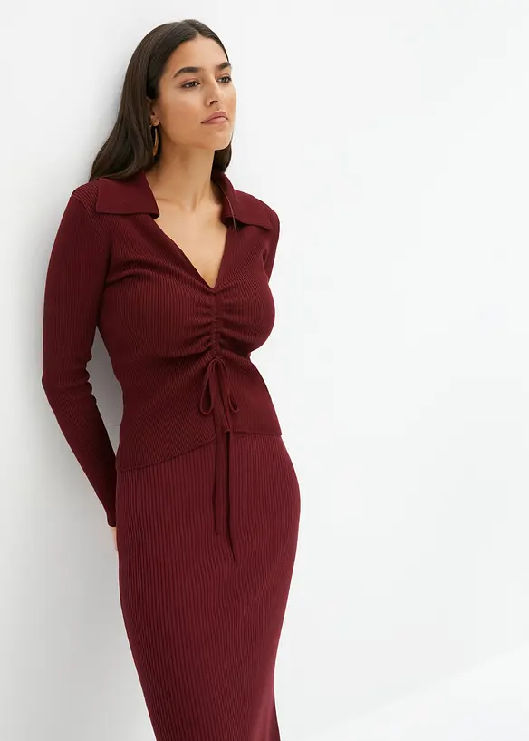 Žebrovan&yacute; svetr s řasen&iacute;m, bonprix