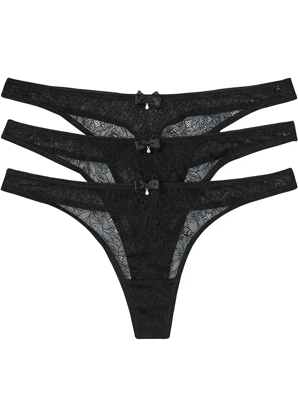 Mini tanga z luxusn&iacute; krajky (3 ks v balen&iacute;), bonprix