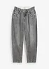 Džíny Barrel, Mid Waist, nízký podíl streče, zkrácené, bonprix